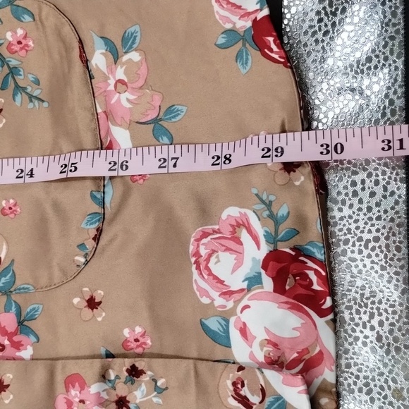 Tudor court tan floral oversized medium open blazer jacket long sleeve pockets - Picture 7 of 9